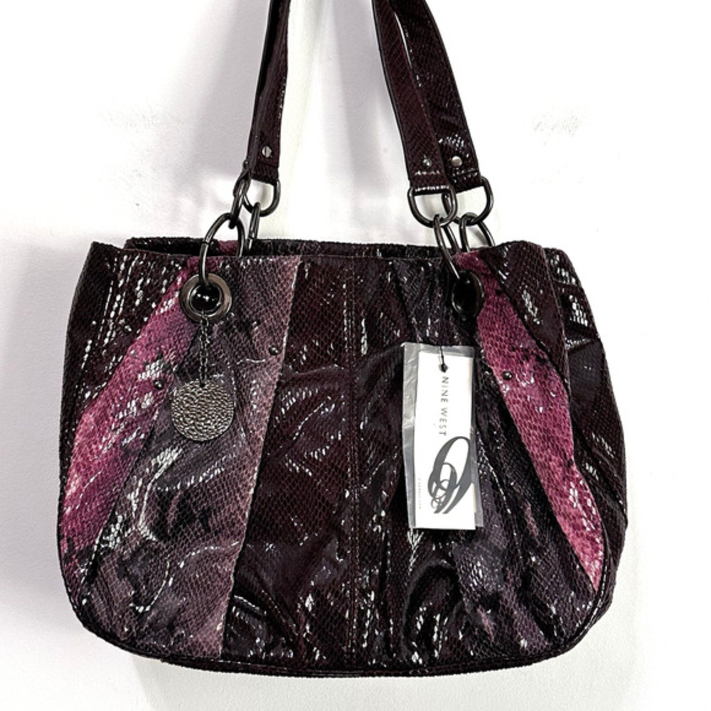 Nine West Purse Tote Snake‎ Reptile Plum Berry Patch Party Y2K Retro Shiny NEW